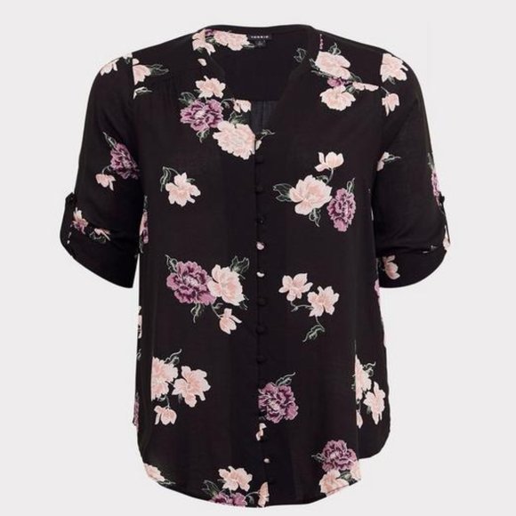 COPY - VGUC Size 1 Torrid Harper Challis Button-Up Rayon Blouse with ¾ Sleeves … - Picture 3 of 14